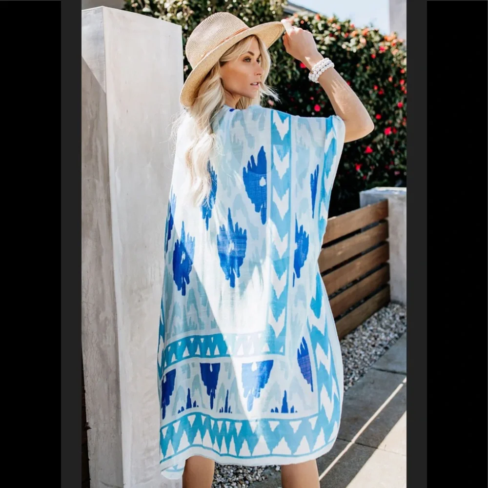 1 Left! Blue Kimono Cover Up - Picture 2 of 4